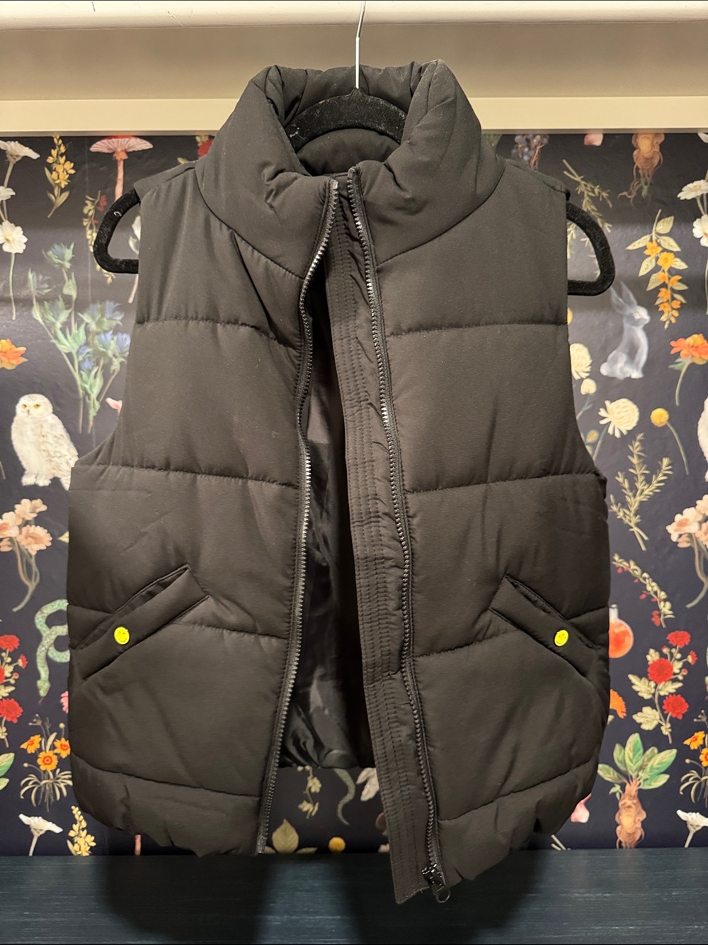 koi Black Quilted Puffer Vest with High Collar